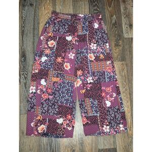 Max Womens Size M Patchwork Floral Paisley Wide Leg Pants Purple Boho Relaxed